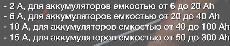 Необходимый ток зарядки в зависимости от емкости аккумулятора 