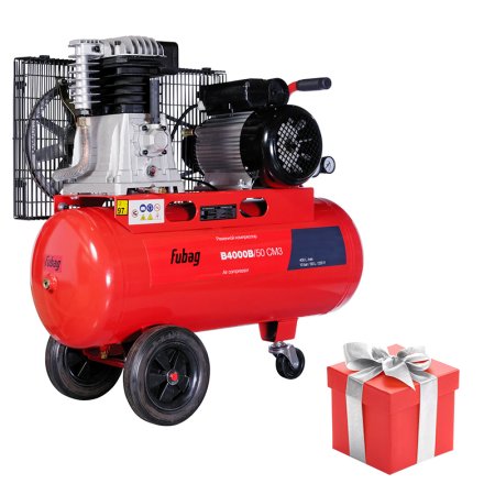 Ременной одноступенчатый компрессор FUBAG B4000B/50 CM3 + Катушка с резиновым шлангом с разъемами рапид в ПОДАРОК
